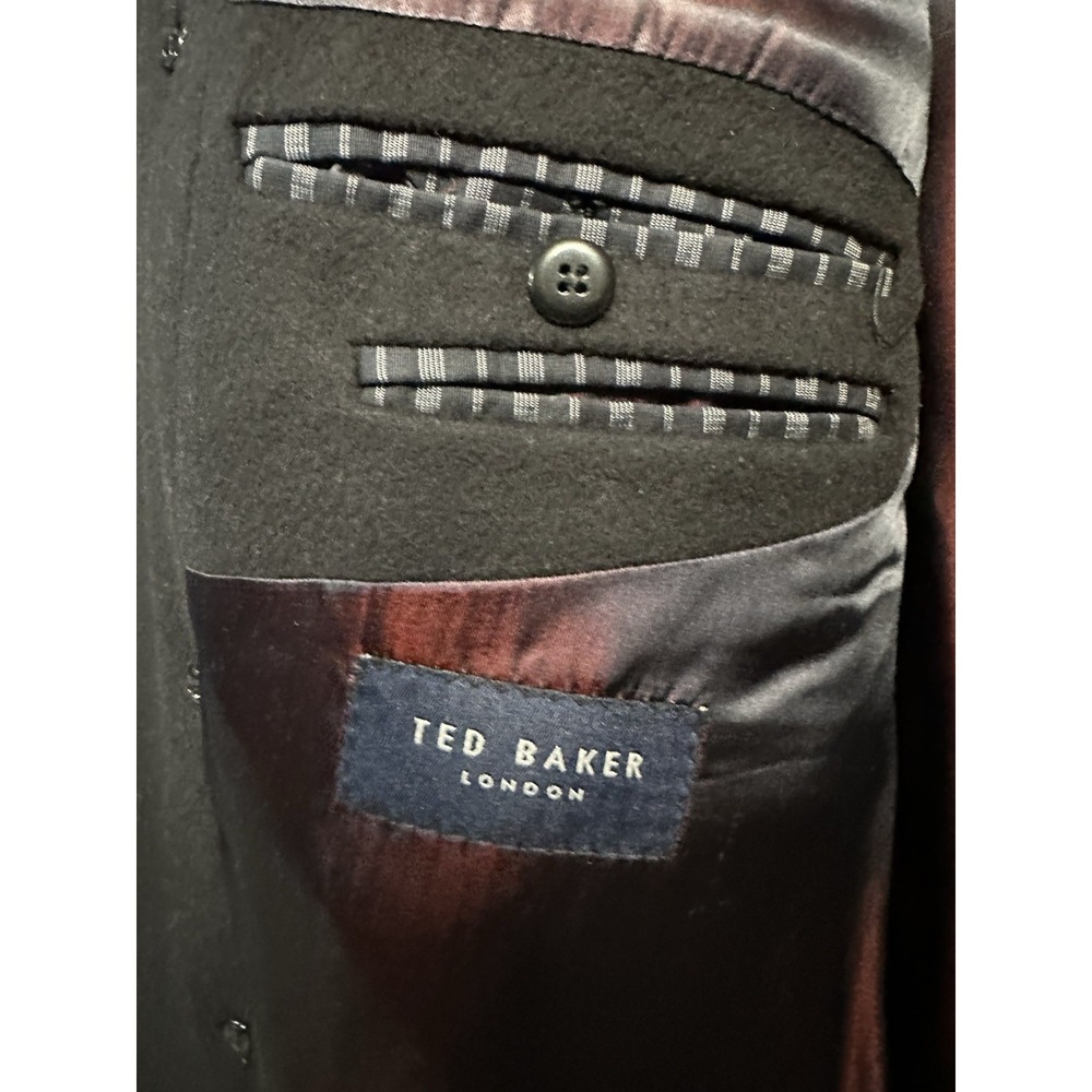 Ted Baker Flasby Black Double Breasted Overcoat Men 44R Wool‎ - Picture 9 of 11